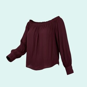 Love Women's Burgundy Off Shoulder Blouse Long Sleeve Textured Top